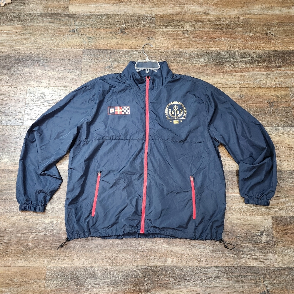 Windbreaker Jacket features a boat graphic with "Omnia Vincit Labor" Size XL